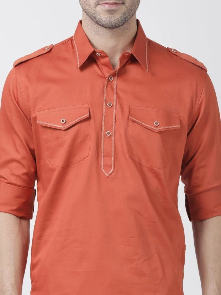 Vastramay Men's Orange Cotton Blend Pathani Suit Set Buy 1 Get 1 6 Vastramay Men's Orange Cotton Blend Pathani Suit Set Buy 1 Get 1