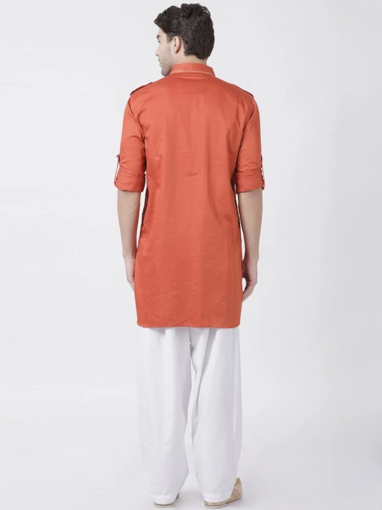 Vastramay Men's Orange Cotton Blend Pathani Suit Set Buy 1 Get 1 5 Vastramay Men's Orange Cotton Blend Pathani Suit Set Buy 1 Get 1