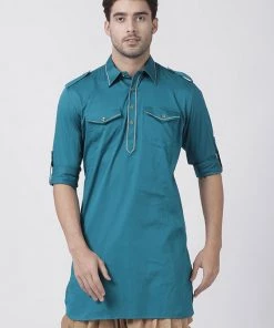 Vastramay Men's Dark Green Cotton Blend Kurta