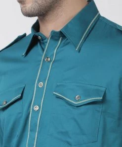 Vastramay Men's Dark Green Cotton Blend Kurta