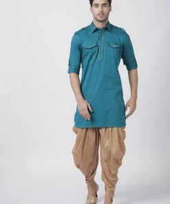 Vastramay Men's Dark Green Cotton Blend Kurta