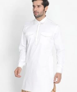 Vastramay Men's White Cotton Blend Kurta