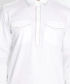 Vastramay Men's White Cotton Blend Kurta