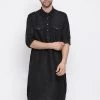 Vastramay Men's Black Cotton Blend Pathani Style Kurta