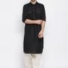 VASTRAMAY Men's Black Cotton Blend Pathani Suit Set