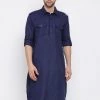 Vastramay Men's Blue Cotton Blend Pathani Style Kurta
