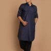 Vastramay Men's Blue Cotton Blend Pathani Suit Set