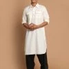 Vastramay Men's Cream Cotton Blend Pathani Suit Set