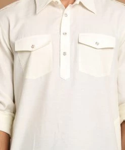 Vastramay Men's Cream Cotton Blend Pathani Suit Set 10 Vastramay Men's Cream Cotton Blend Pathani Suit Set
