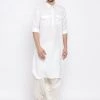 Vastramay Men's Cream Cotton Blend Pathani Suit Set