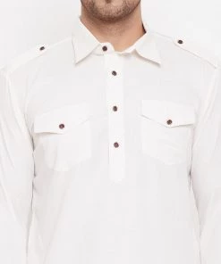 Vastramay Cream Baap Beta Pathani Kurta & Patiala Set