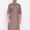 Vastramay Men's Grey Cotton Blend Pathani Style Kurta Buy 1 Get 1