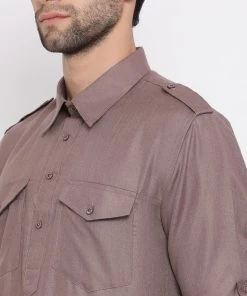 Vastramay Men's Grey Cotton Blend Pathani Style Kurta Buy 1 Get 1