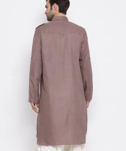 Vastramay Men's Grey Cotton Blend Pathani Style Kurta Buy 1 Get 1