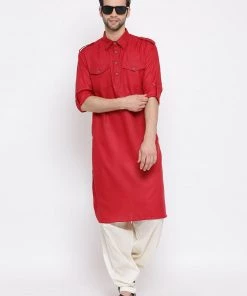 VASTRAMAY Men's Maroon Cotton Blend Pathani Style Kurta 12 VASTRAMAY Men's Maroon Cotton Blend Pathani Style Kurta