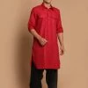 Vastramay Men's Maroon And Black Cotton Blend Pathani Suit Set 2 Vastramay Men's Maroon And Black Cotton Blend Pathani Suit Set