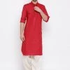 VASTRAMAY Men's Maroon Cotton Blend Pathani Suit Set