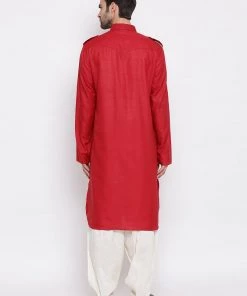 VASTRAMAY Men's Maroon Cotton Blend Pathani Suit Set 11 VASTRAMAY Men's Maroon Cotton Blend Pathani Suit Set