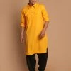 Vastramay Men's Mustard Cotton Blend Pathani Suit Set