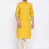 VASTRAMAY Men's Mustard Cotton Blend Pathani Suit Set