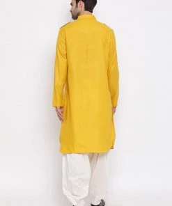VASTRAMAY Men's Mustard Cotton Blend Pathani Suit Set 11 VASTRAMAY Men's Mustard Cotton Blend Pathani Suit Set