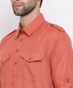 VASTRAMAY Men's Pink Cotton Blend Pathani Style Kurta 10 VASTRAMAY Men's Pink Cotton Blend Pathani Style Kurta