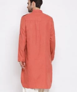 VASTRAMAY Men's Pink Cotton Blend Pathani Style Kurta 11 VASTRAMAY Men's Pink Cotton Blend Pathani Style Kurta