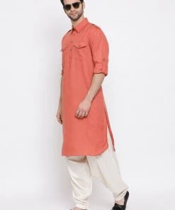 VASTRAMAY Men's Pink Cotton Blend Pathani Style Kurta 12 VASTRAMAY Men's Pink Cotton Blend Pathani Style Kurta
