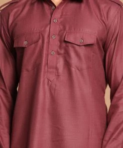 VASTRAMAY Men's Purple Cotton Blend Pathani Style Kurta 11 VASTRAMAY Men's Purple Cotton Blend Pathani Style Kurta