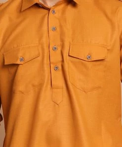 VASTRAMAY Men's Rust Coloured Pathani Cotton Blend Kurta 11 VASTRAMAY Men's Rust Coloured Pathani Cotton Blend Kurta