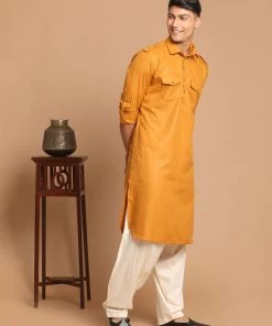 VASTRAMAY Men's Rust Coloured Pathani Cotton Blend Kurta 12 VASTRAMAY Men's Rust Coloured Pathani Cotton Blend Kurta