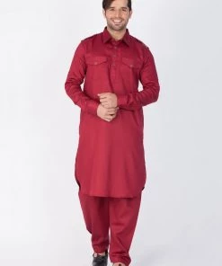 VASTRAMAY Men's Maroon Pathani Set