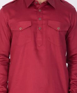 VASTRAMAY Men's Maroon Pathani Set