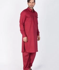 VASTRAMAY Men's Maroon Pathani Set
