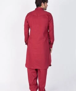 VASTRAMAY Men's Maroon Pathani Set