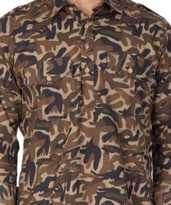 Vastramay Men's Green Camouflage Cotton Pathani Kurta