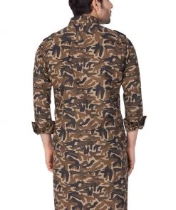 Vastramay Men's Green Camouflage Cotton Pathani Kurta