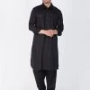 Vastramay Men's Black Cotton Pathani Suit Set