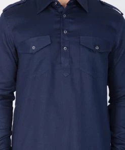 Vastramay Men's Blue Cotton Pathani Suit Set