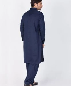 Vastramay Men's Blue Cotton Pathani Suit Set