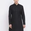 Vastramay Men's Black Cotton Linen Blend Kurta
