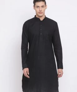 Vastramay Men's Black Cotton Linen Blend Kurta