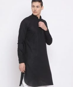 Vastramay Men's Black Cotton Linen Blend Kurta