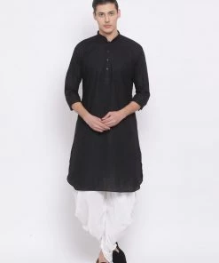 Vastramay Men's Black Cotton Linen Blend Kurta