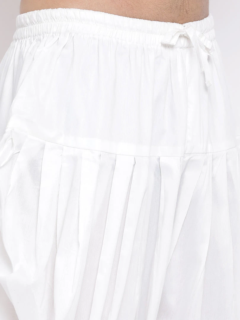 Vastramay Men's Black Cotton Linen Blend Pathani Kurta And White Dhoti Set 7 Vastramay Men's Black Cotton Linen Blend Pathani Kurta And White Dhoti Set