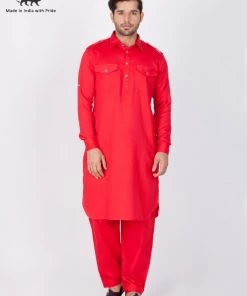VASTRAMAY Men's Red Pathani Suit Set