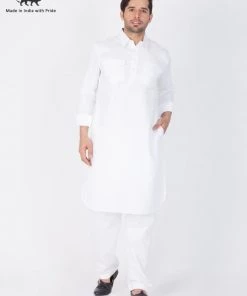 VASTRAMAY Men's White Pathani Suit Set