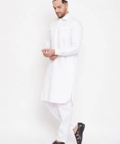Vastramay Kurta Pyjama Baap Beta White Cotton Pathani Kurta & Pyjama Set