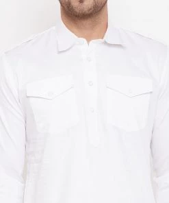 Vastramay Kurta Pyjama Baap Beta White Cotton Pathani Kurta & Pyjama Set
