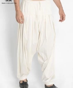 VASTRAMAY Men's Cream Cotton Blend Patiala Pyjama